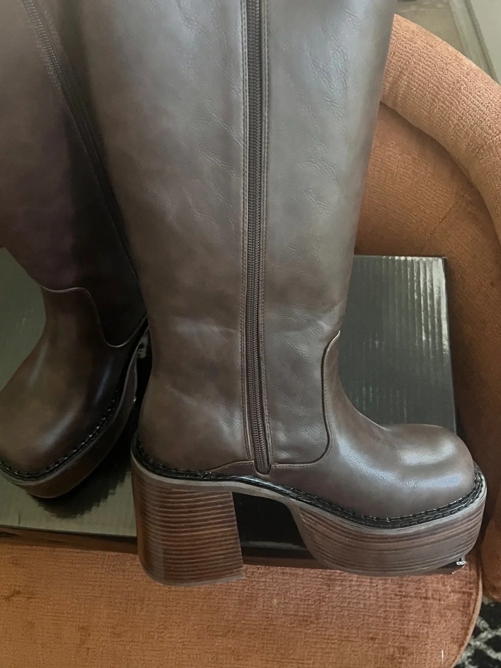 Women’s Brown Platform Knee-High Boots - Picture 6 of 7
